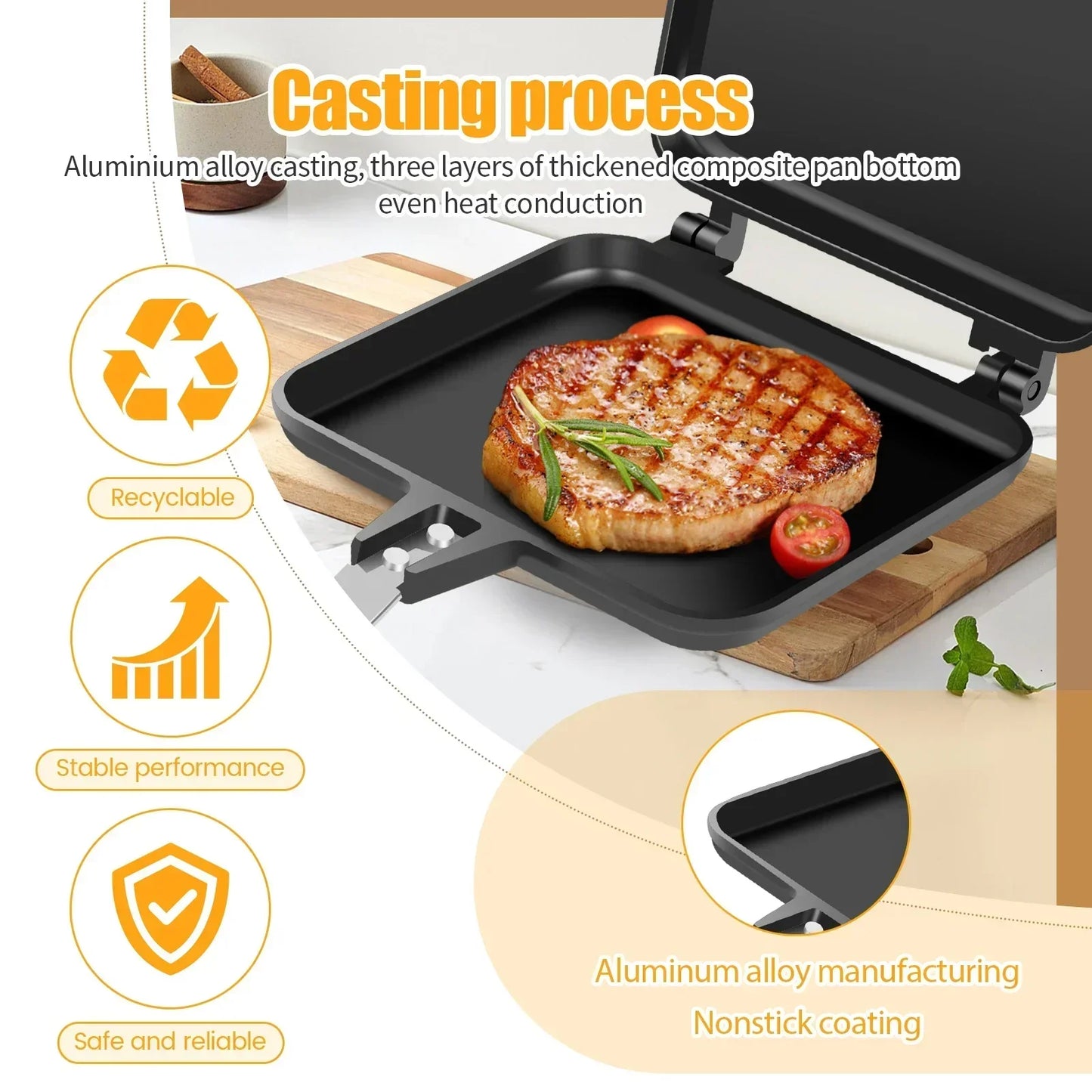 Aluminum Alloy Sandwich Maker Pan Non-Stick Sandwich Grill Pan Double Sided Frying Pan Detachable Hot Sandwich Maker Cookware