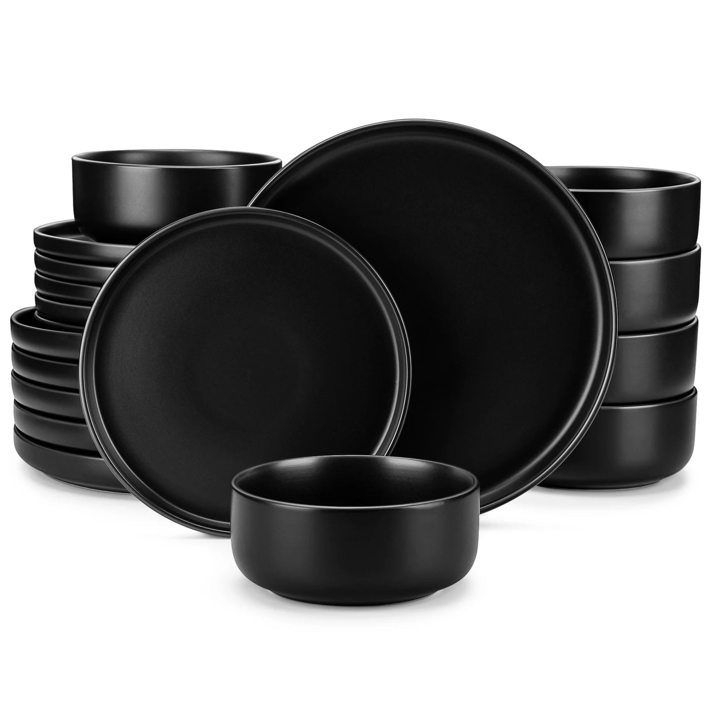 vancasso 18/24PCS Black Ceramic Plate Sets Mediterranean Blue Stoneware Dinner Set with 6PCS Dinner Plate/Dessert/Bowl/Soup