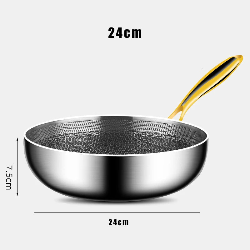 316 Stainless Steel Frying Pan Wok Non-stick Cooking
