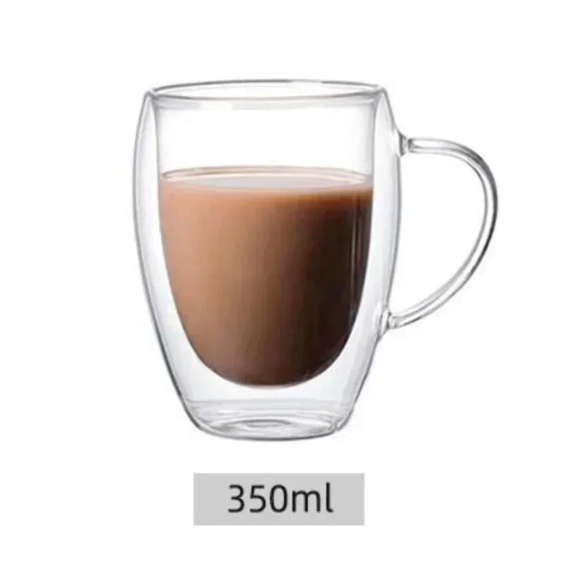 150/250/350ml Heat Resistant Glass Cups Double Wall Glass Coffee Cup with Handle Breakfast Milk Water Cup Clear Juice beer Cups