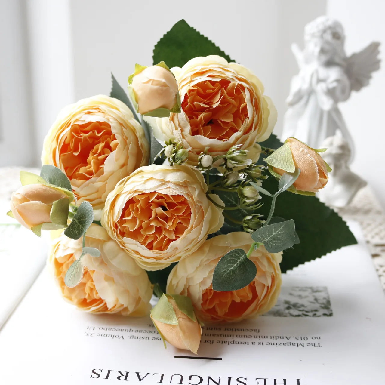 Hot Selling 1pcs/30cm Rose Pink Silk Bouquet Peony Artificial Flower 5 Big Head 4 Small Bud Bride Wedding Home Decoration Artifi