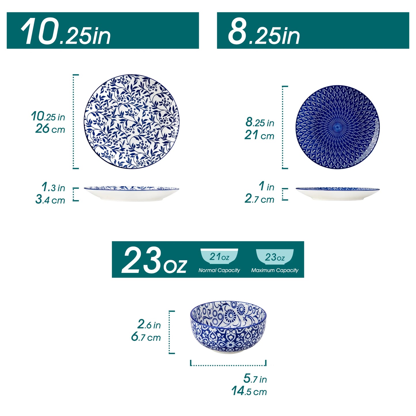 Chinese Blue and White Porcelain Plate Set Dinnerware Set