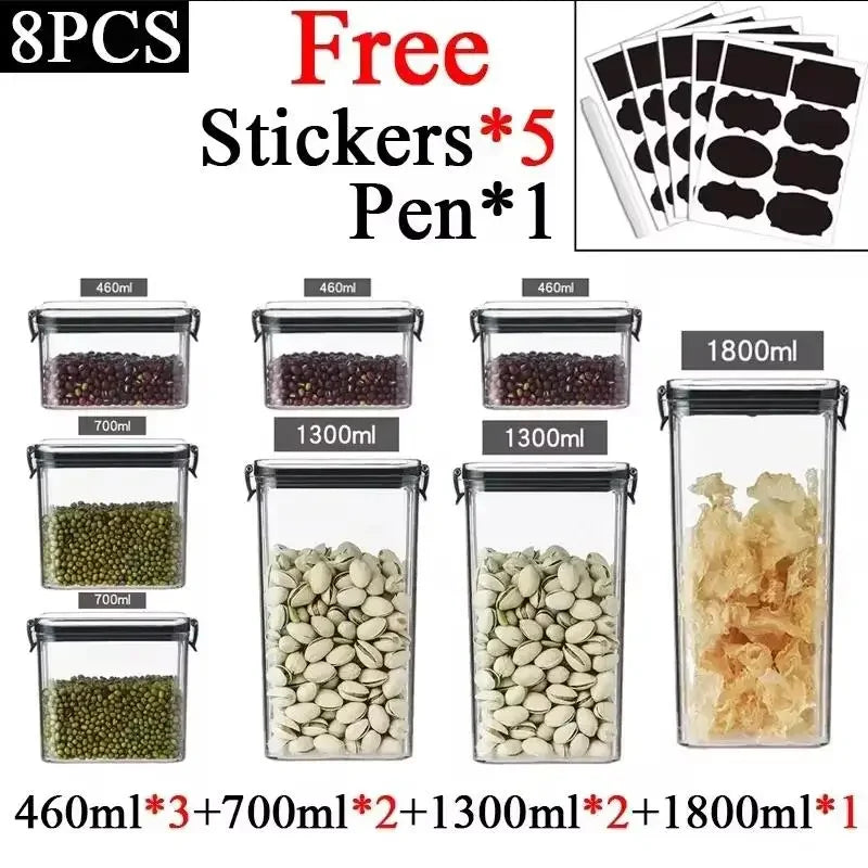 460–1800ml Stackable Airtight Food Storage Container Set – Plastic Kitchen Jars for Multigrain, Tea, Dried Fruit & More