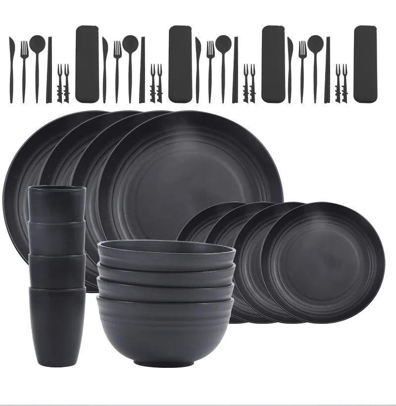 30/32 pc/set of black wheat straw PP tableware