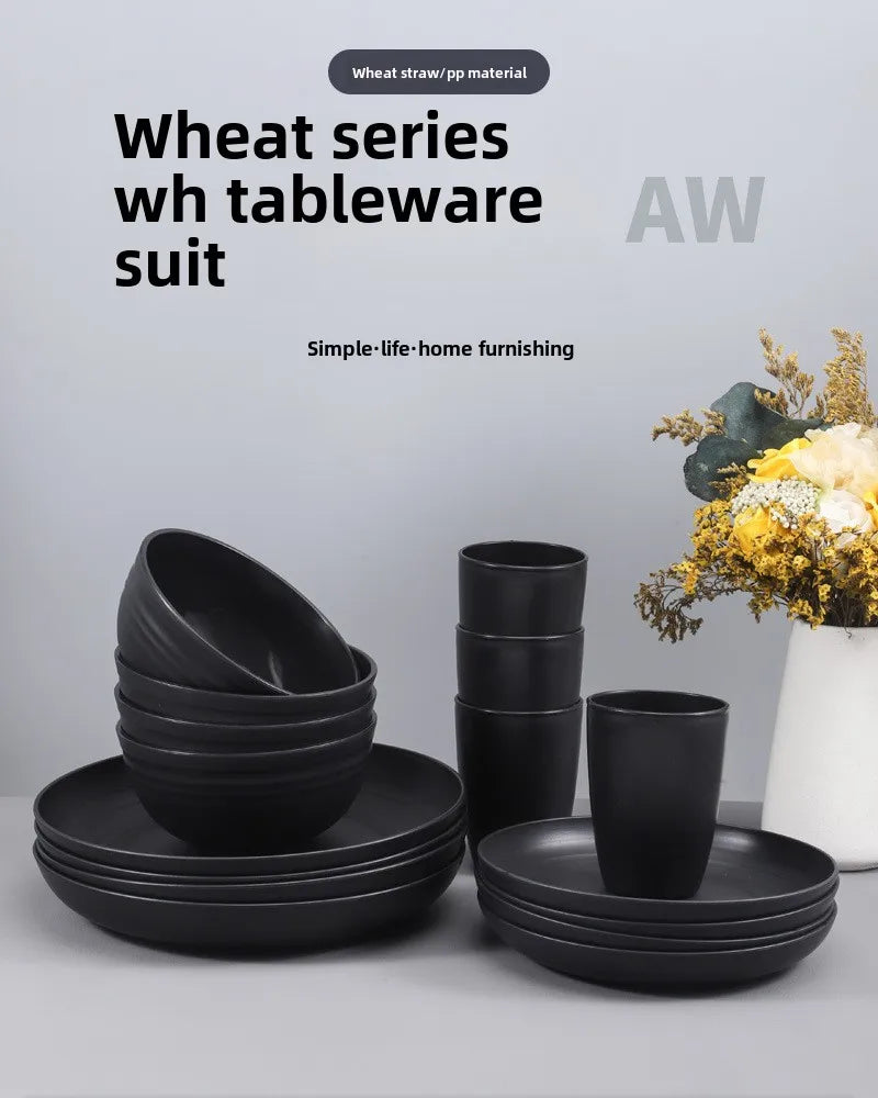 30/32 pc/set of black wheat straw PP tableware