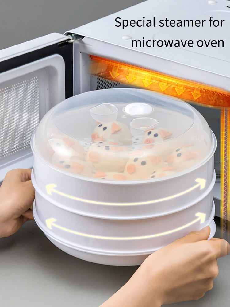 1PC Double Microwave Oven Special Steamer Box Multi-Function Hot Steamed Bun Large CapacityTray Household Heating Appliance