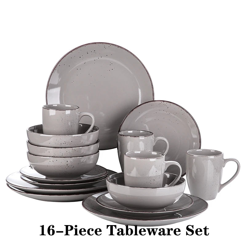 vancasso Grey 16/32/48-Piece Ceramic Stoneware Dinnerware Set with Dinner Plate,Dessert Plate,800ml Bowl,Mug Tableware Set