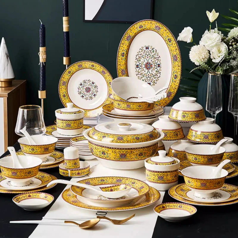 Fine China Kitchen Dinnerware Sets Ceramic Dining Room Guests Party Plates Set Christmas Gift Jogo De Jantar Serving Tableware