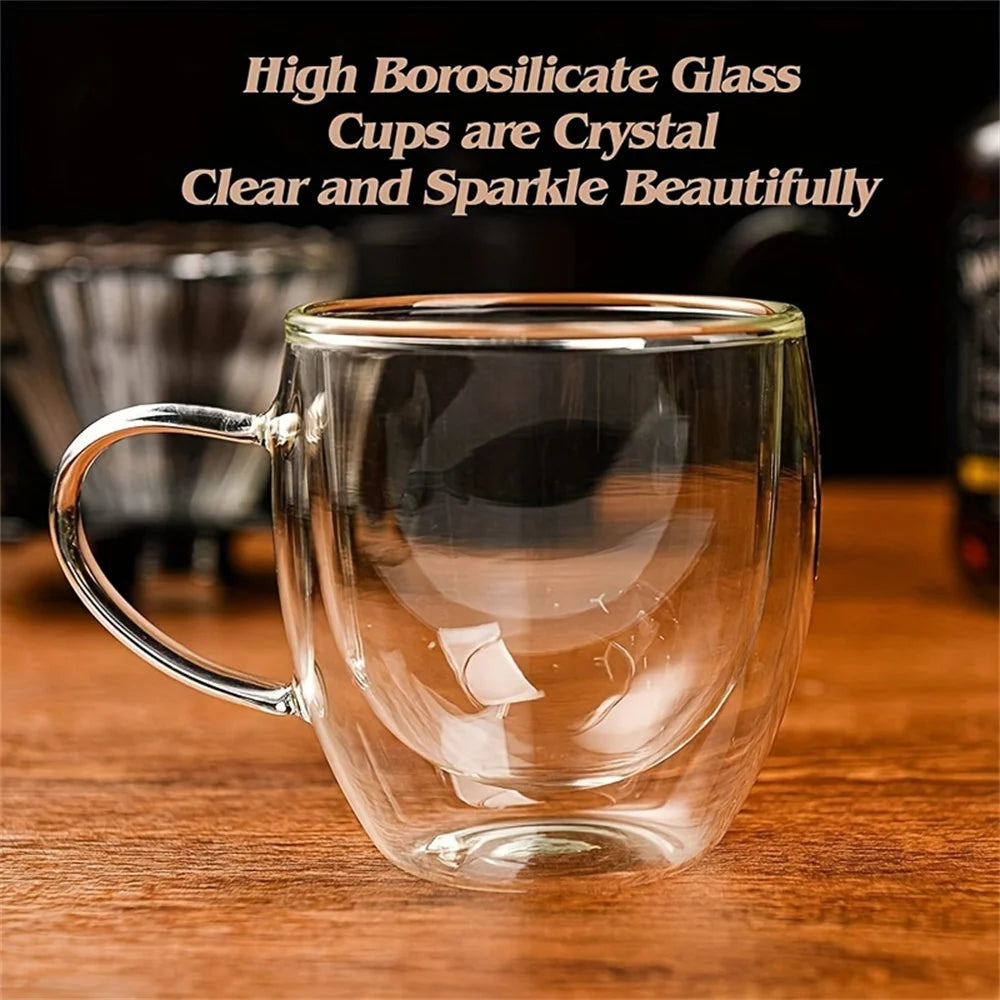 1pc 250ml Premium Double-Walled Borosilicate Glass Coffee Mug with Handle Perfect for Family, Christmas Birthday Party