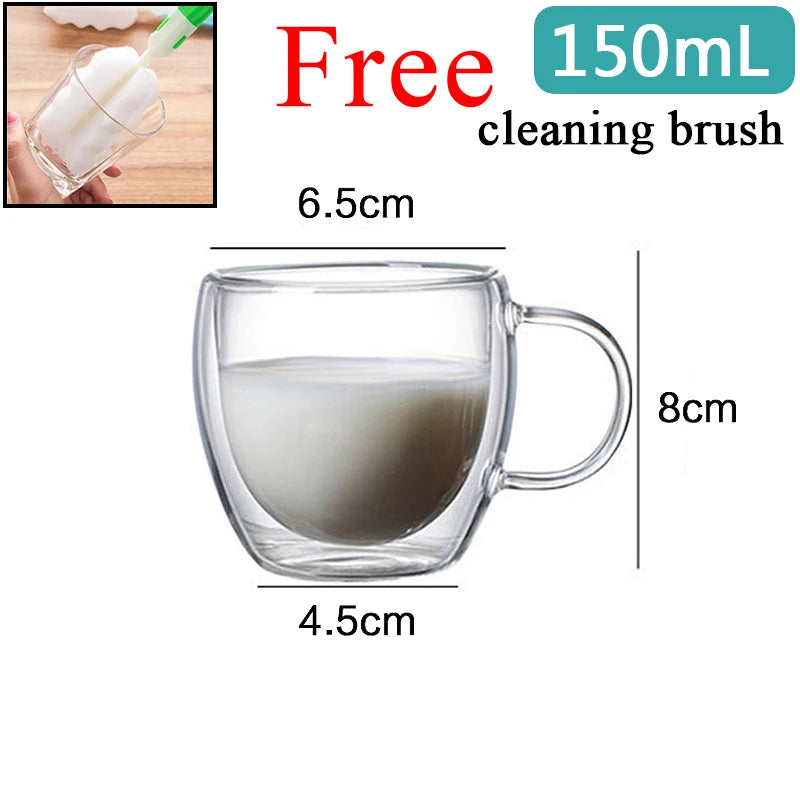 Transparent Glass Coffee Cup Milk Whiskey Tea Beer Double Creative Heat Resistant Cocktail Vodka Wine Mug Tumbler Drinkware Gift