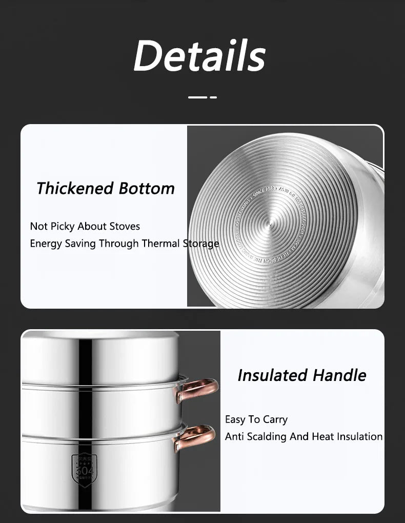 COOKER KING 304 Stainless Steel Steamer Thickened Double-Layer Steamer Used For Induction Cooker And Gas Stove Kitchen Cookware