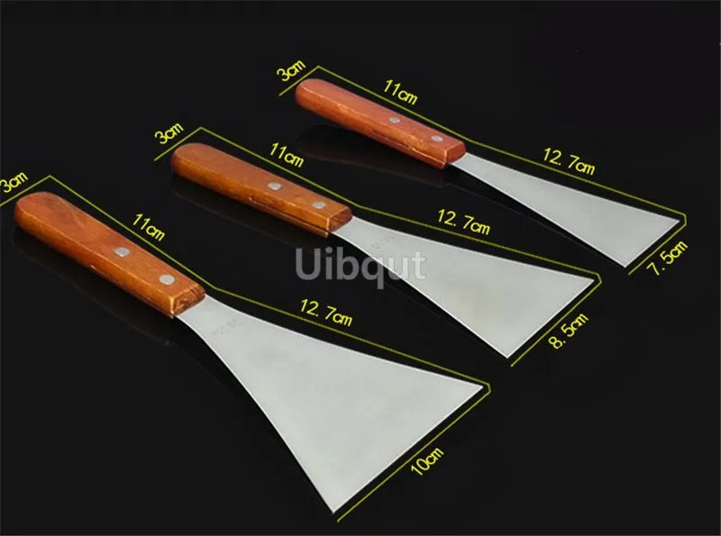 Stainless Steel Steak Fried Shovel Spatula Pizza peel Grasping Cutter Spade Pastry BBQ Tools Wooden Rubber Handle Kitchen turner