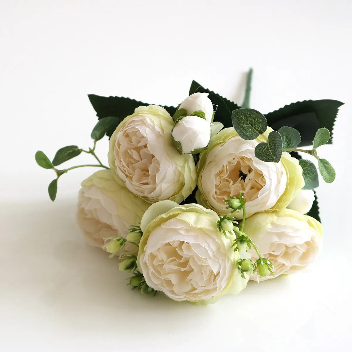 Hot Selling 1pcs/30cm Rose Pink Silk Bouquet Peony Artificial Flower 5 Big Head 4 Small Bud Bride Wedding Home Decoration Artifi