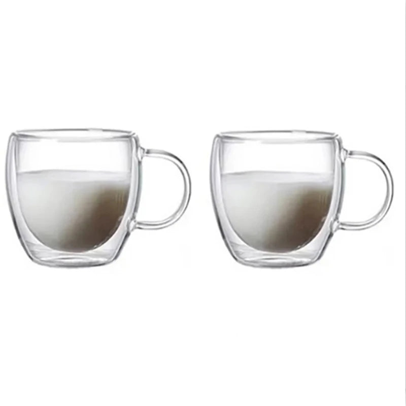 150/250/350ml Heat Resistant Glass Cups Double Wall Glass Coffee Cup with Handle Breakfast Milk Water Cup Clear Juice beer Cups