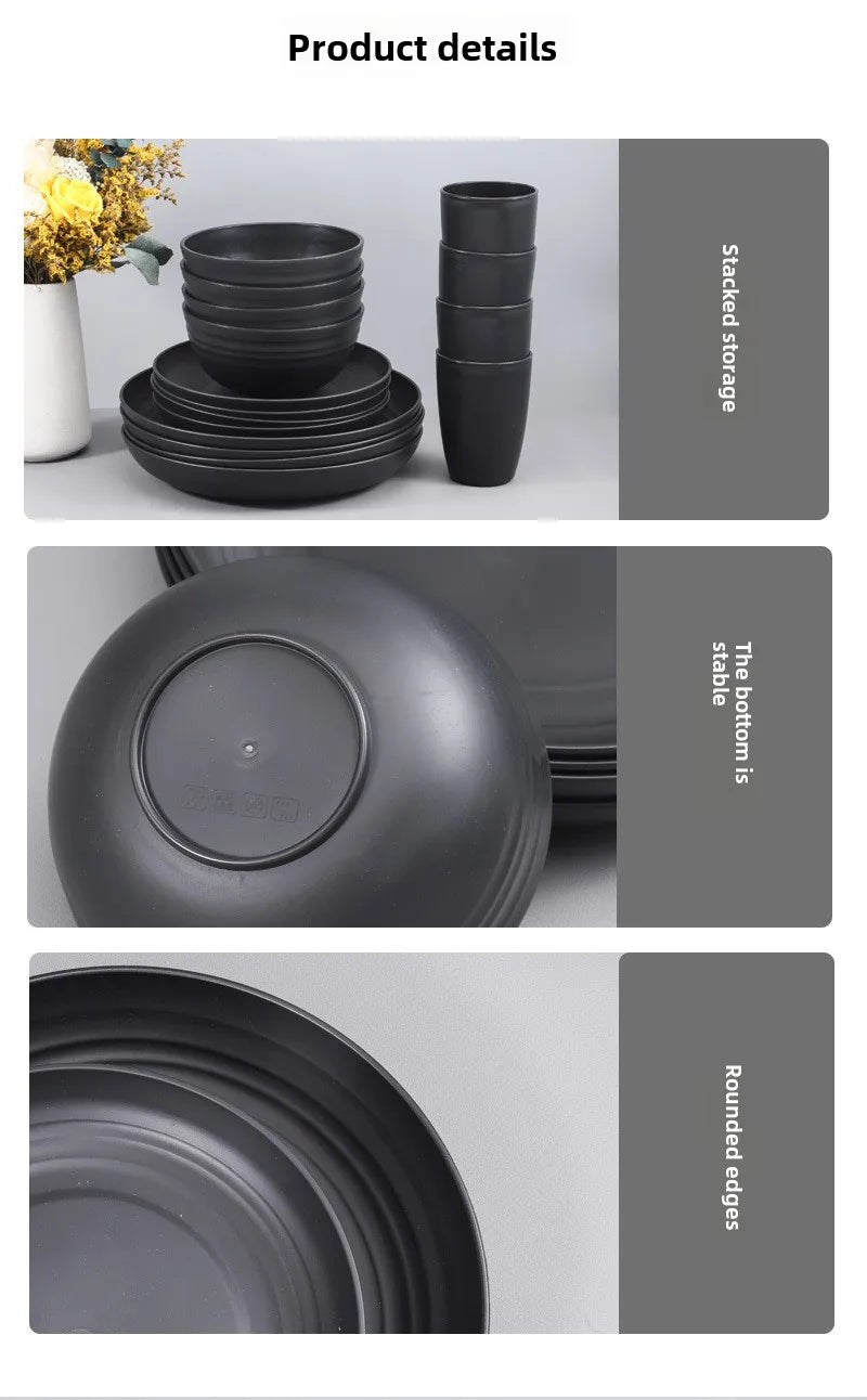 30/32 pc/set of black wheat straw PP tableware