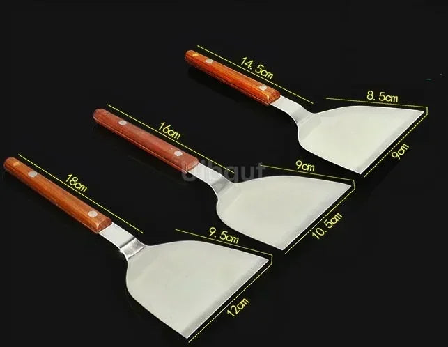 Stainless Steel Steak Fried Shovel Spatula Pizza peel Grasping Cutter Spade Pastry BBQ Tools Wooden Rubber Handle Kitchen turner