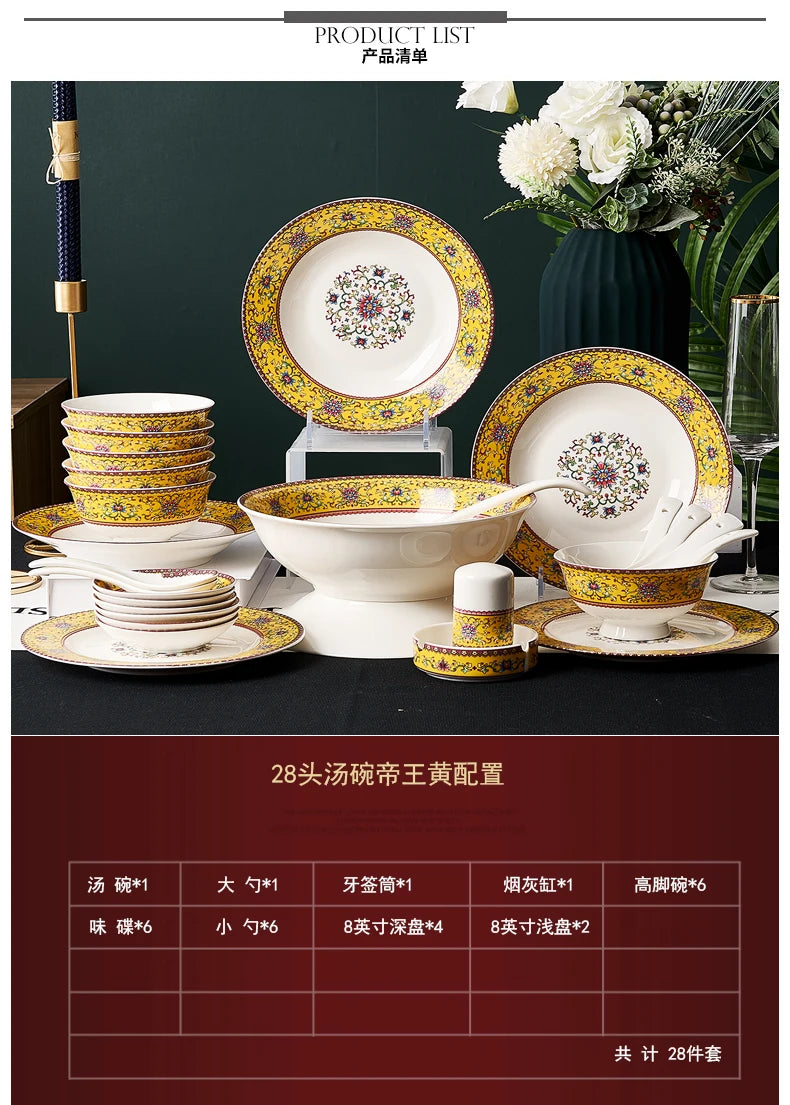 Fine China Kitchen Dinnerware Sets Ceramic Dining Room Guests Party Plates Set Christmas Gift Jogo De Jantar Serving Tableware
