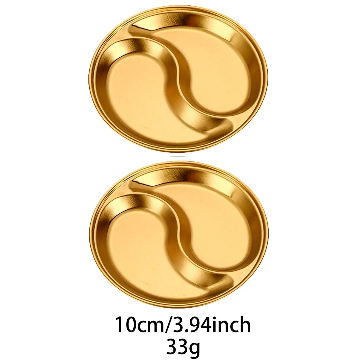 2pcs/set Korean Style Barbecue Dipping Dish Creative Stainless Steel Circular Grid Plate Thickened Golden Sauce Dish Snack Plate