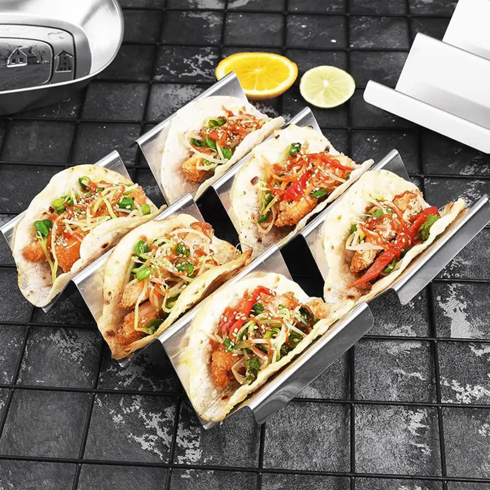 Stainless Steel Taco Holder Kitchen Taco Stand Reversible Holds 3 or 2 Tortillas Stackable Rack Triangular Taco Grill Mold