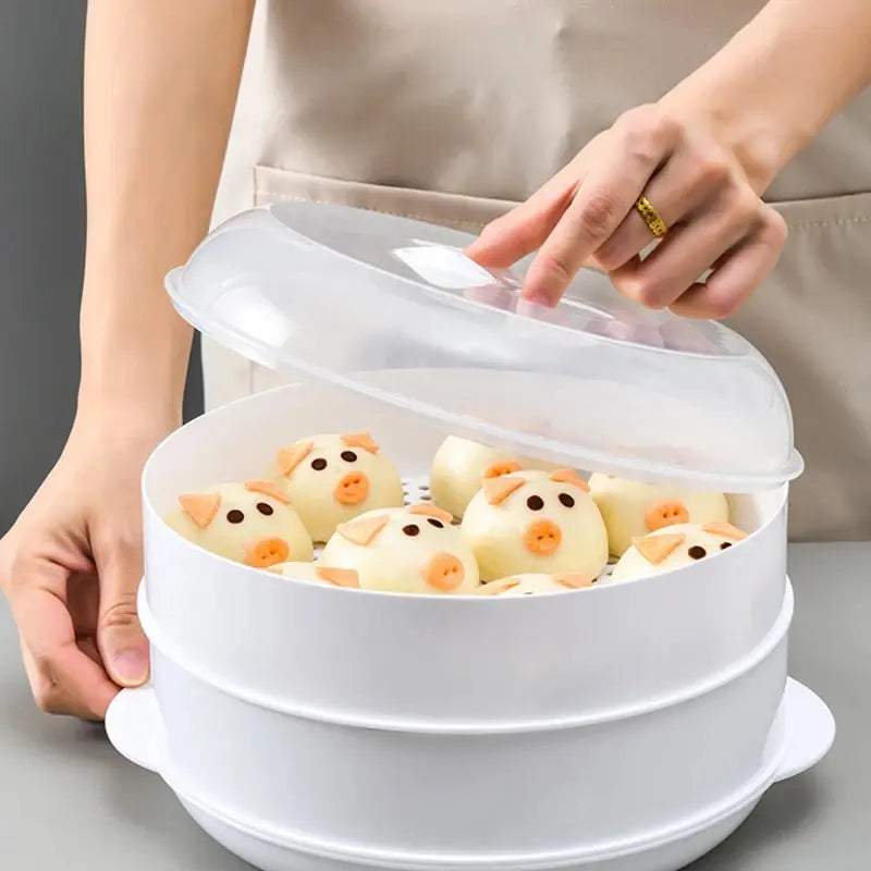 1PC Double Microwave Oven Special Steamer Box Multi-Function Hot Steamed Bun Large CapacityTray Household Heating Appliance