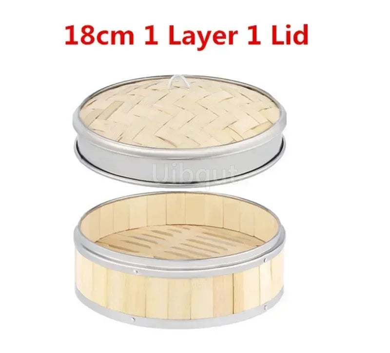 Bamboo Food Steamer basket with Stainless Steel Banding No Lid Bun Steaming Basket Dumplings DimSum Cage Cooker Kitchen Gadget