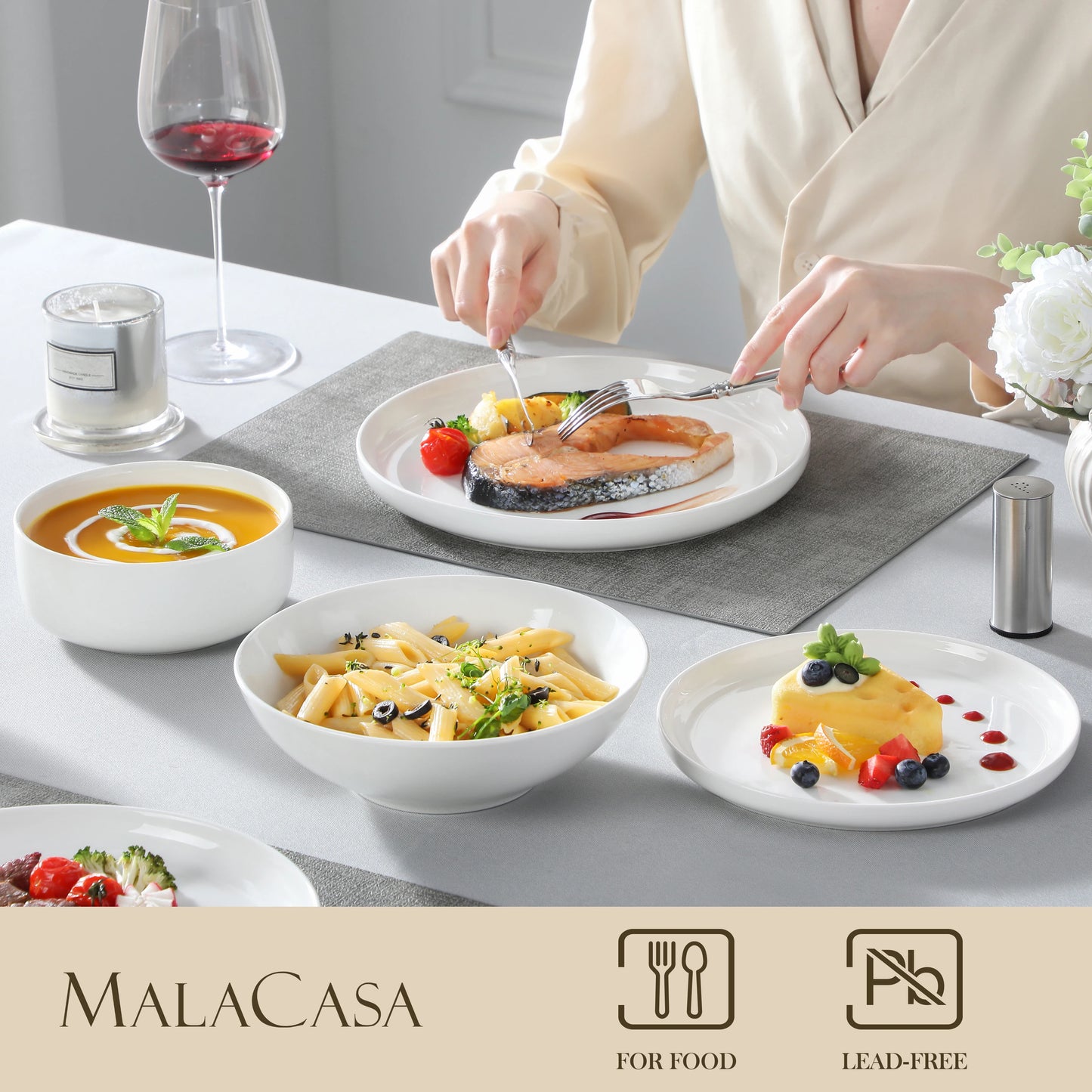 MALACASA 24 Piece Ceramic Plates