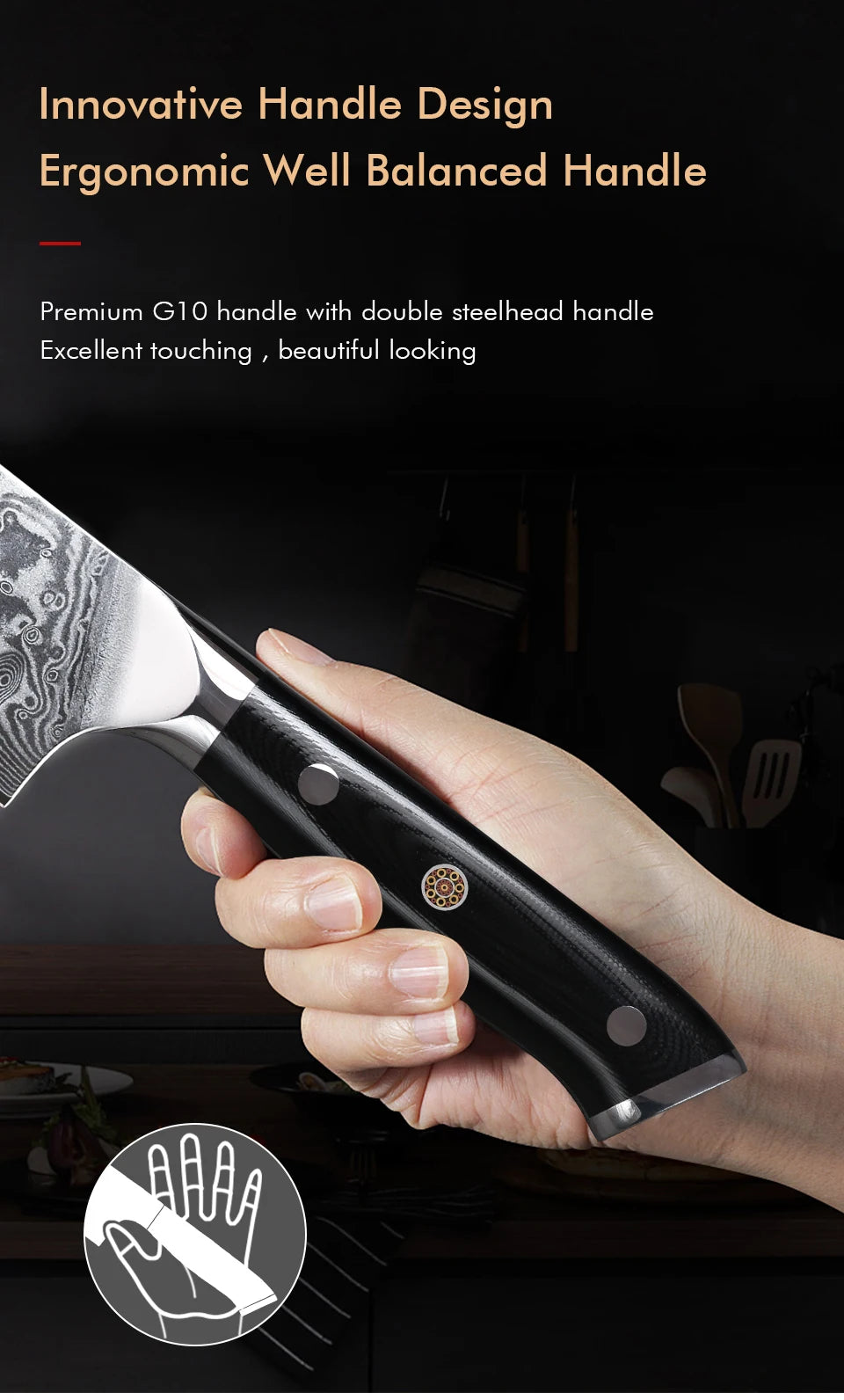 TURWHO 7" Japanese Style Santoku Knife Damascus Steel Professional Chef Knife Slicing Meat Cleaver Beef Kitchen Cooking Tools