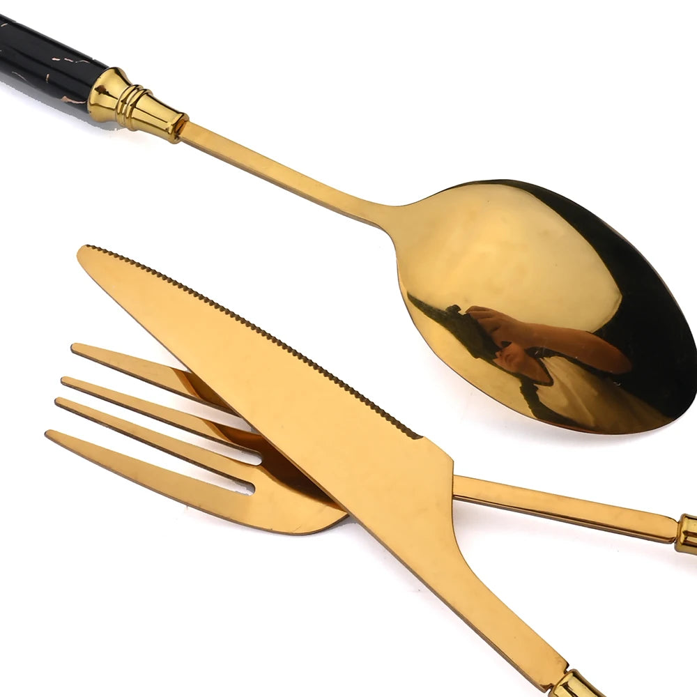 AJOYOUS 24/30Pcs Dinnerware Stainless Steel Ceramic Knife Cake Fork Tea Spoon Dinnerware Set Dinner Tableware Set Flatware