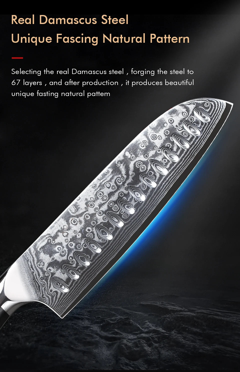 TURWHO 7" Japanese Style Santoku Knife Damascus Steel Professional Chef Knife Slicing Meat Cleaver Beef Kitchen Cooking Tools