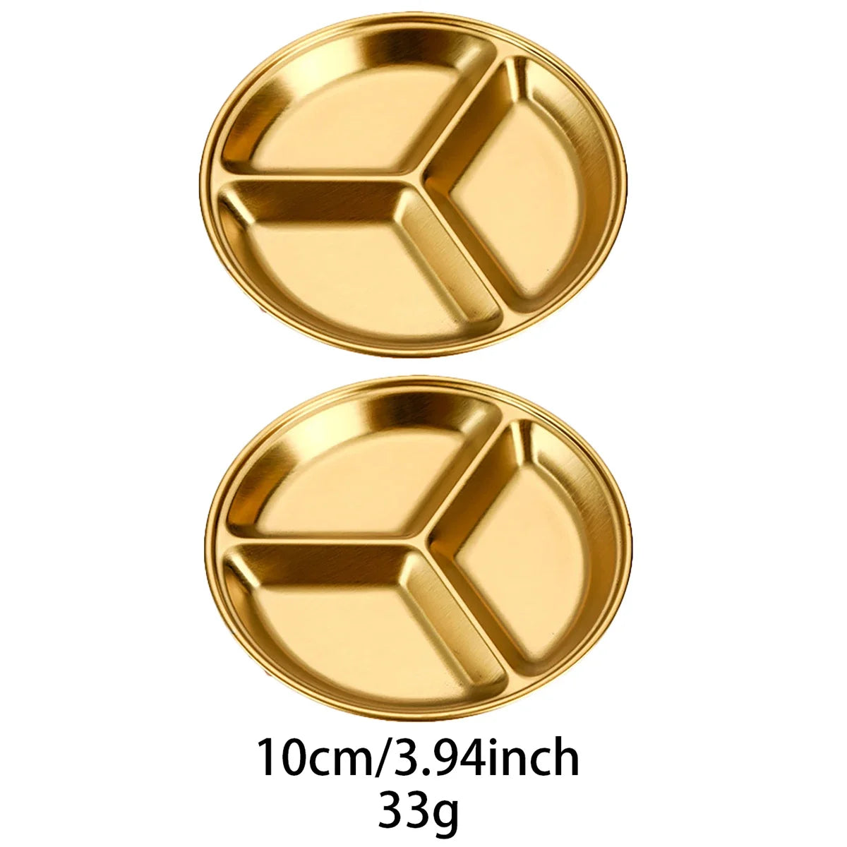 2pcs/set Korean Style Barbecue Dipping Dish Creative Stainless Steel Circular Grid Plate Thickened Golden Sauce Dish Snack Plate