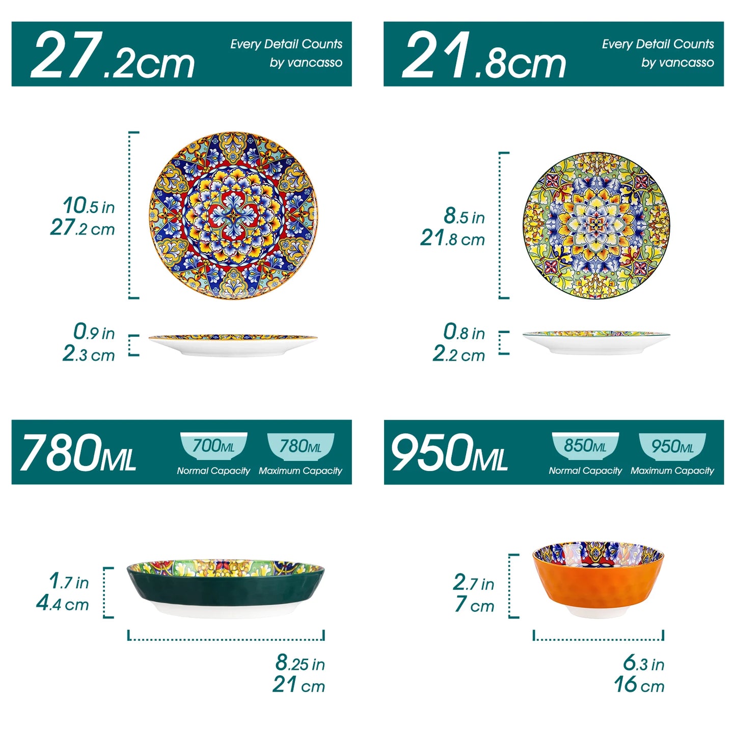 Vancasso 6-24 Piece Ceramic Dinnerware Set - Bohemian Style Stoneware for 6