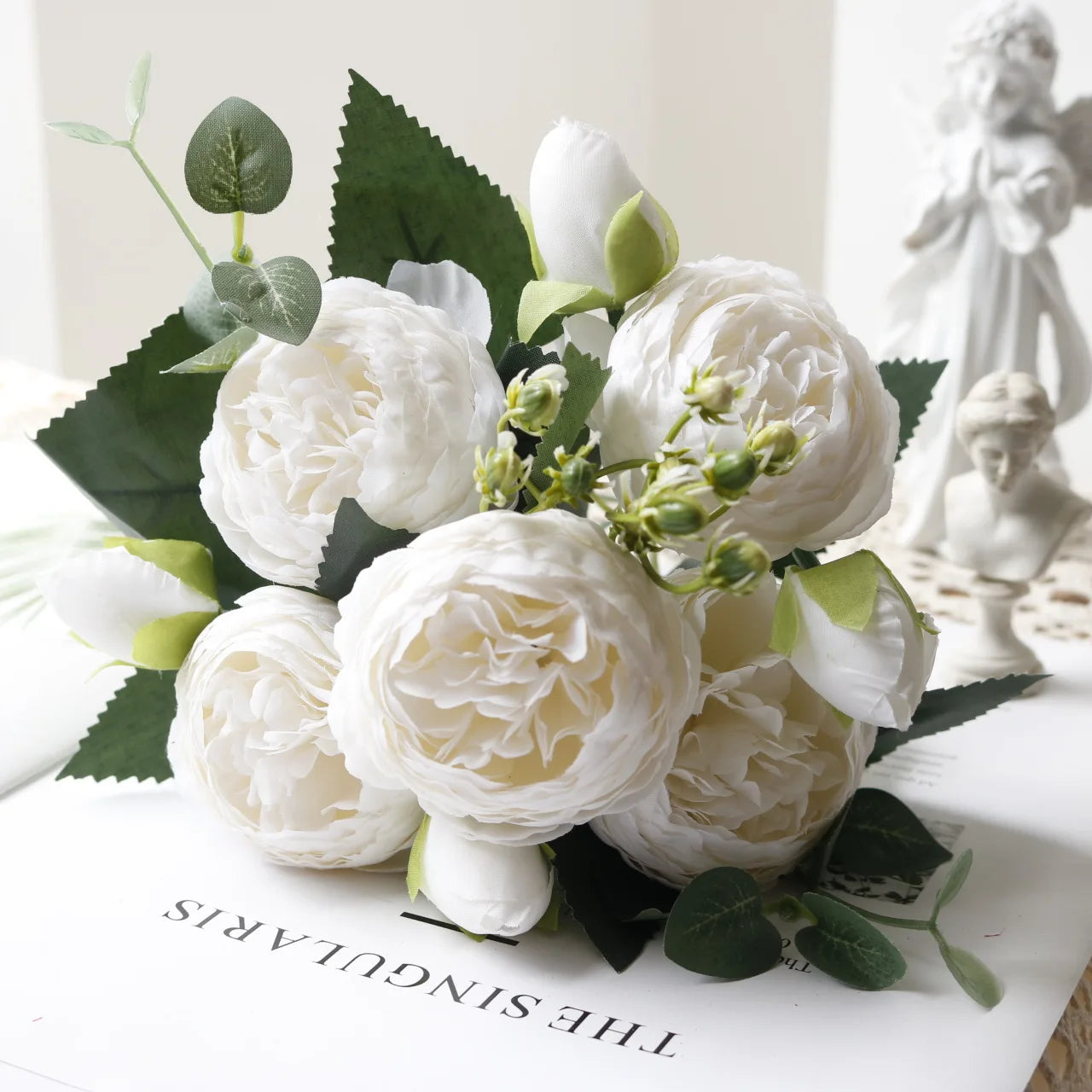 Hot Selling 1pcs/30cm Rose Pink Silk Bouquet Peony Artificial Flower 5 Big Head 4 Small Bud Bride Wedding Home Decoration Artifi