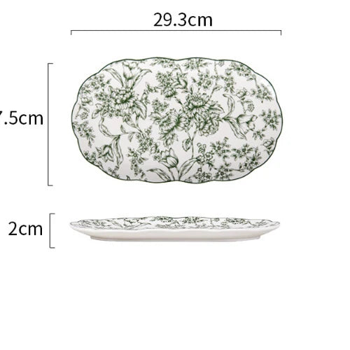 French Style Retro Green Ceramic Tableware Set Rainforest Series Dessert Plate Bowl Fish Dishes Home Cafe Afternoon Tea Mug Dish