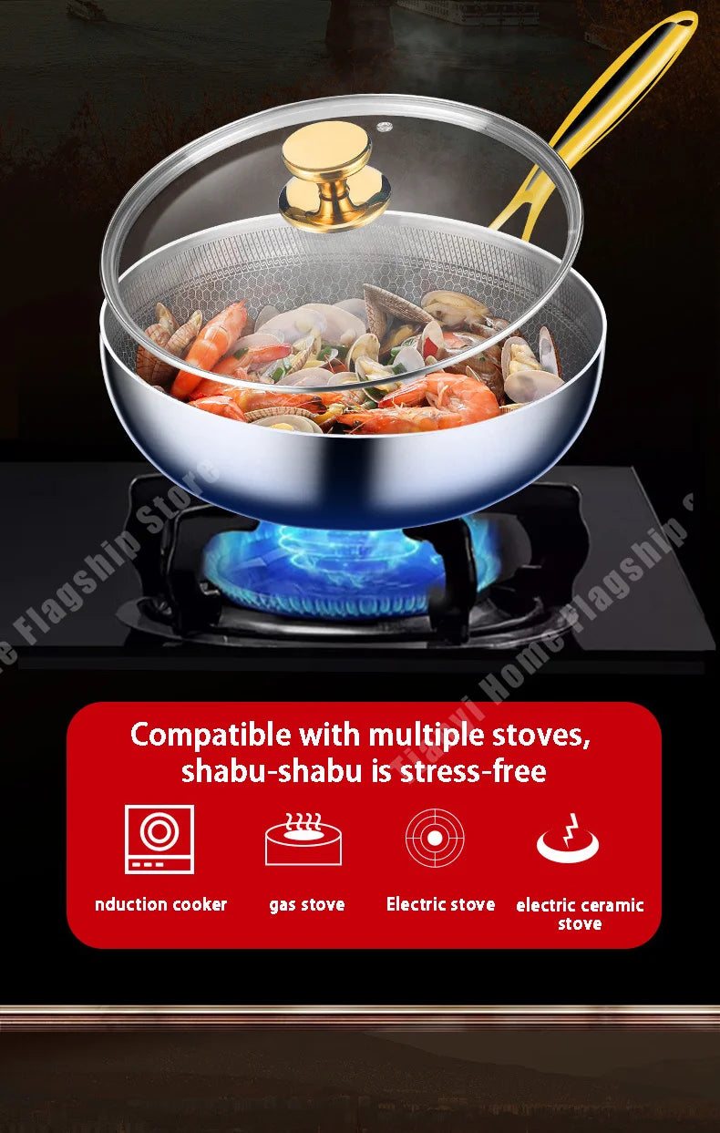316 Stainless Steel Frying Pan Wok Non-stick Cooking
