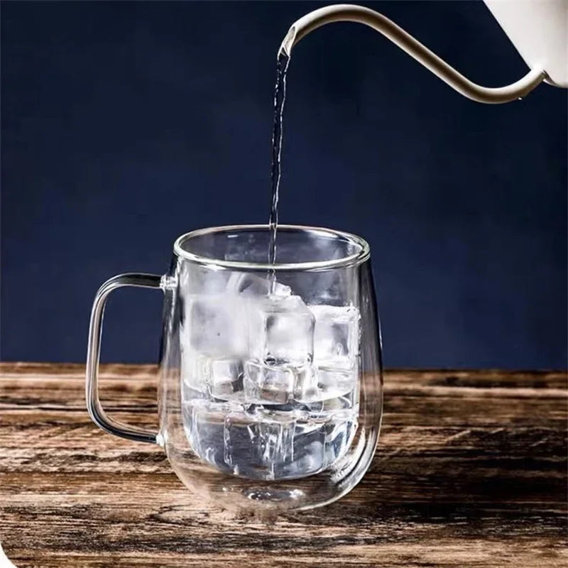 150/250/350ml Heat Resistant Glass Cups Double Wall Glass Coffee Cup with Handle Breakfast Milk Water Cup Clear Juice beer Cups