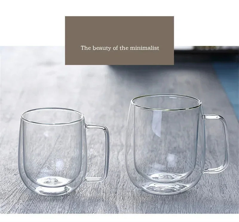 150/250/350ml Heat Resistant Glass Cups Double Wall Glass Coffee Cup with Handle Breakfast Milk Water Cup Clear Juice beer Cups