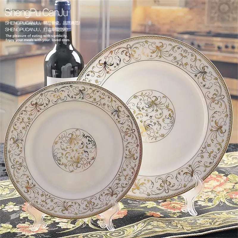46-piece set, royal gold ware designed,  fine bone china dinnerware sets, chinese crockery set plates, porcelain dinnerware