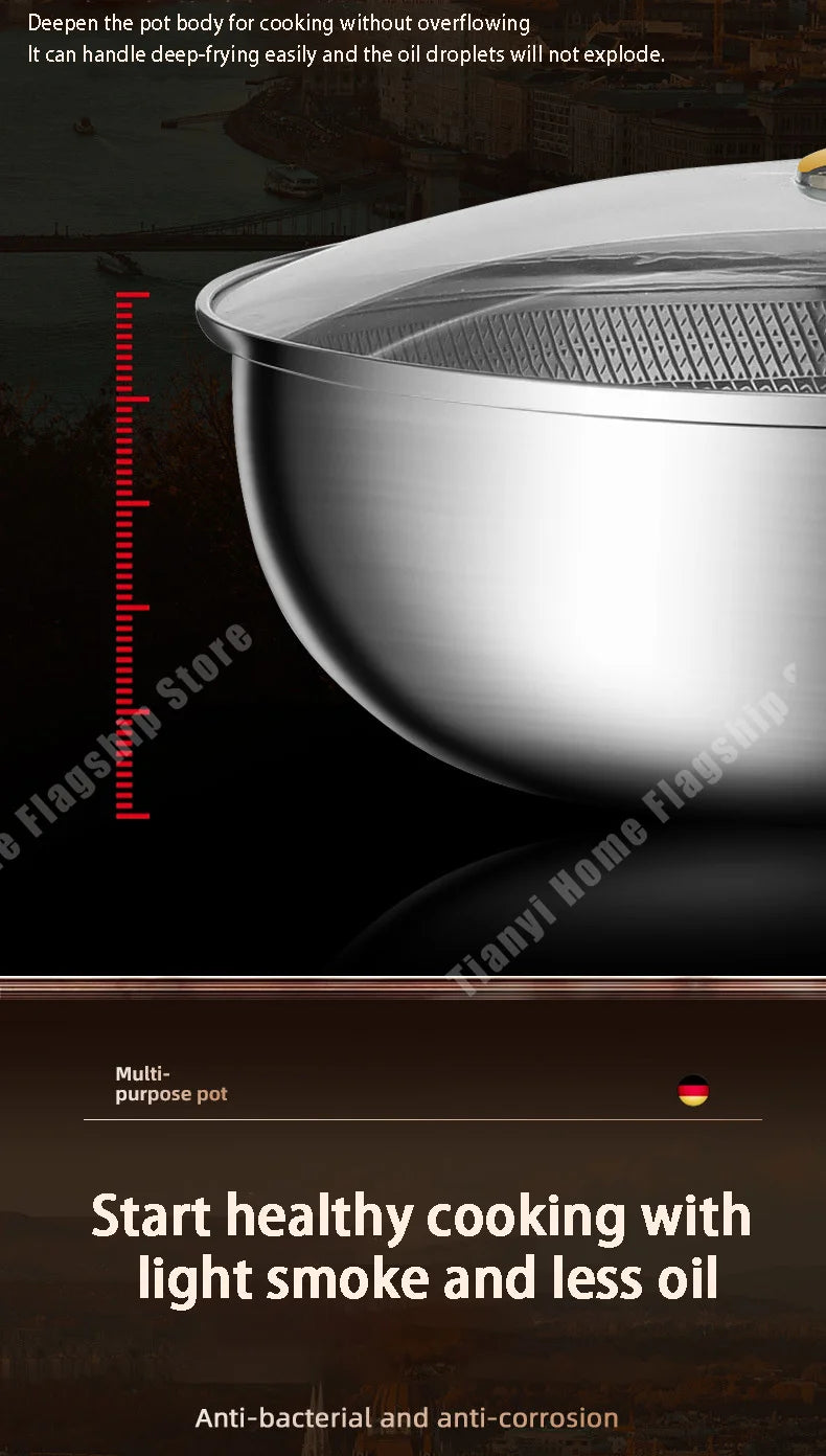316 Stainless Steel Frying Pan Wok Non-stick Cooking