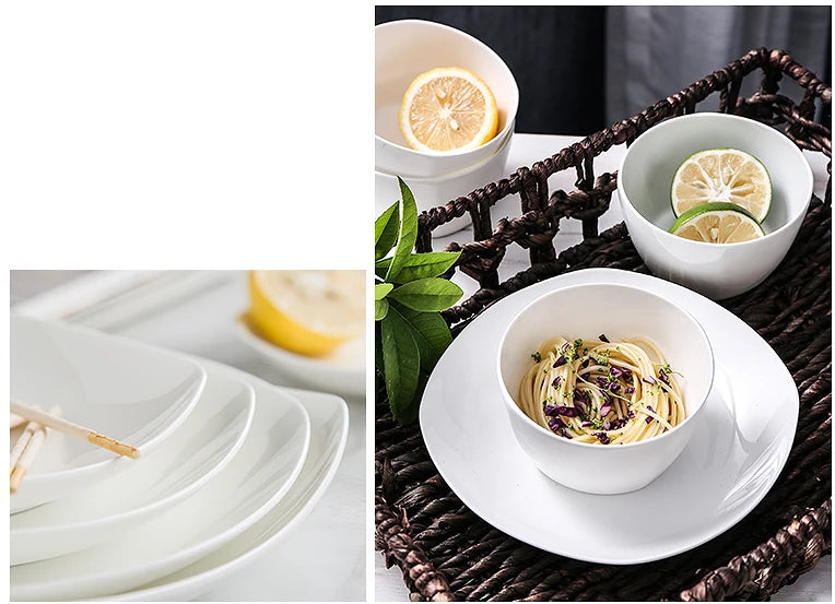 7 inch, plain white bone china  square dinner plates, porcelain rectangular dish, white crockery cake candy plates,