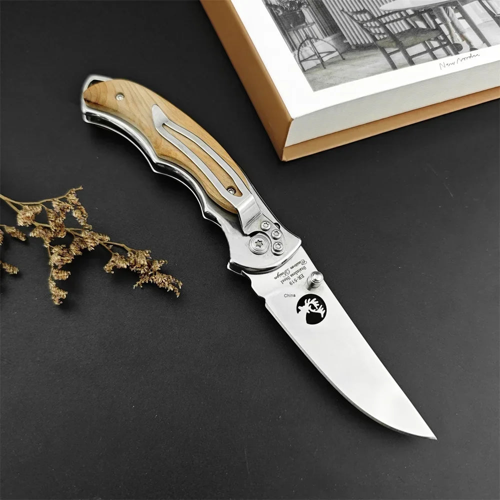 Tactical Elk Ridge ER-519 Folding Knife Sharp 440C Blade Wooden Handle EDC Outdoor Self Defense Hunting Camping Survival Knive
