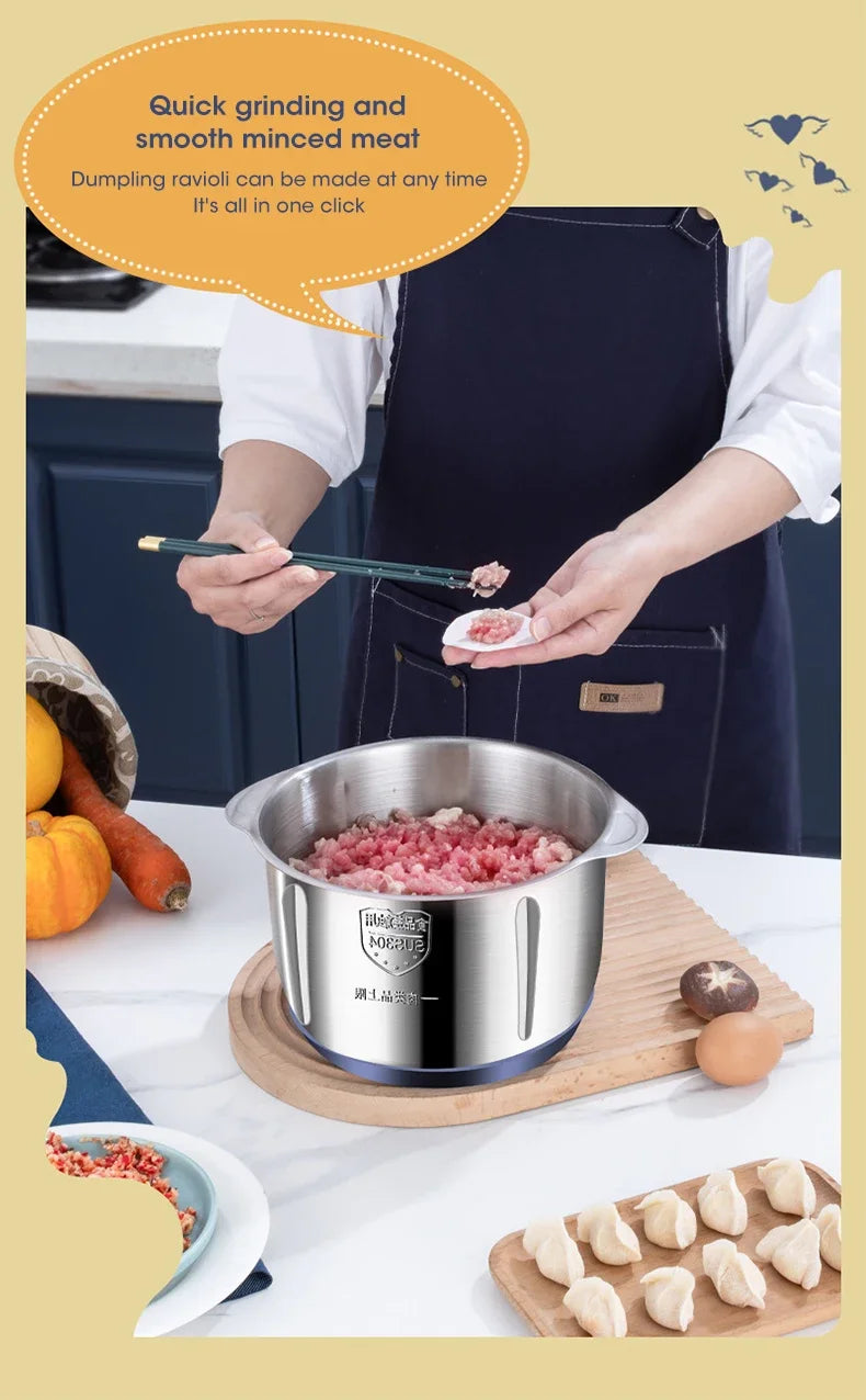 Electric Meat Grinder 304 Stainless Food Crusher Multifunction Vegetable Fruit Pepper Garlic Chopper Mincer Baby Food Blender