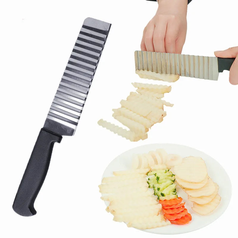 Cuchillo Ondulado de Acero Inoxidable - Cortador de Papas y Verduras