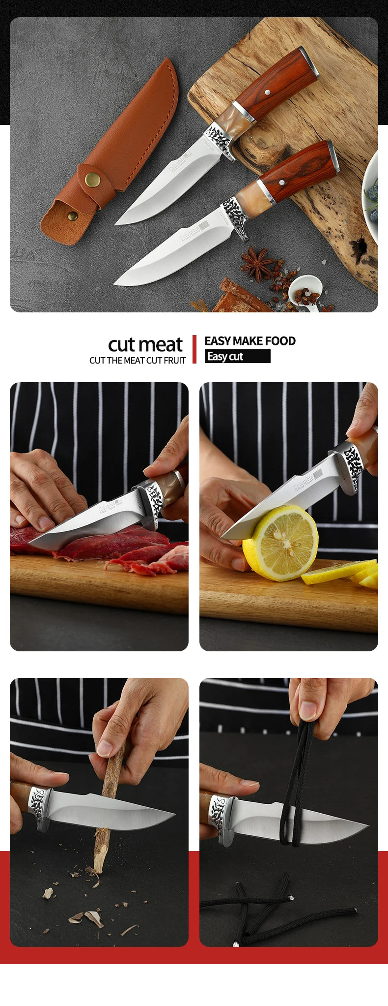 Wild Survival Self-defense Knife,Portable Mini Pocket Knife Stainless Steel Fruit Knife Meat Knife Suitable For Outdoor camping