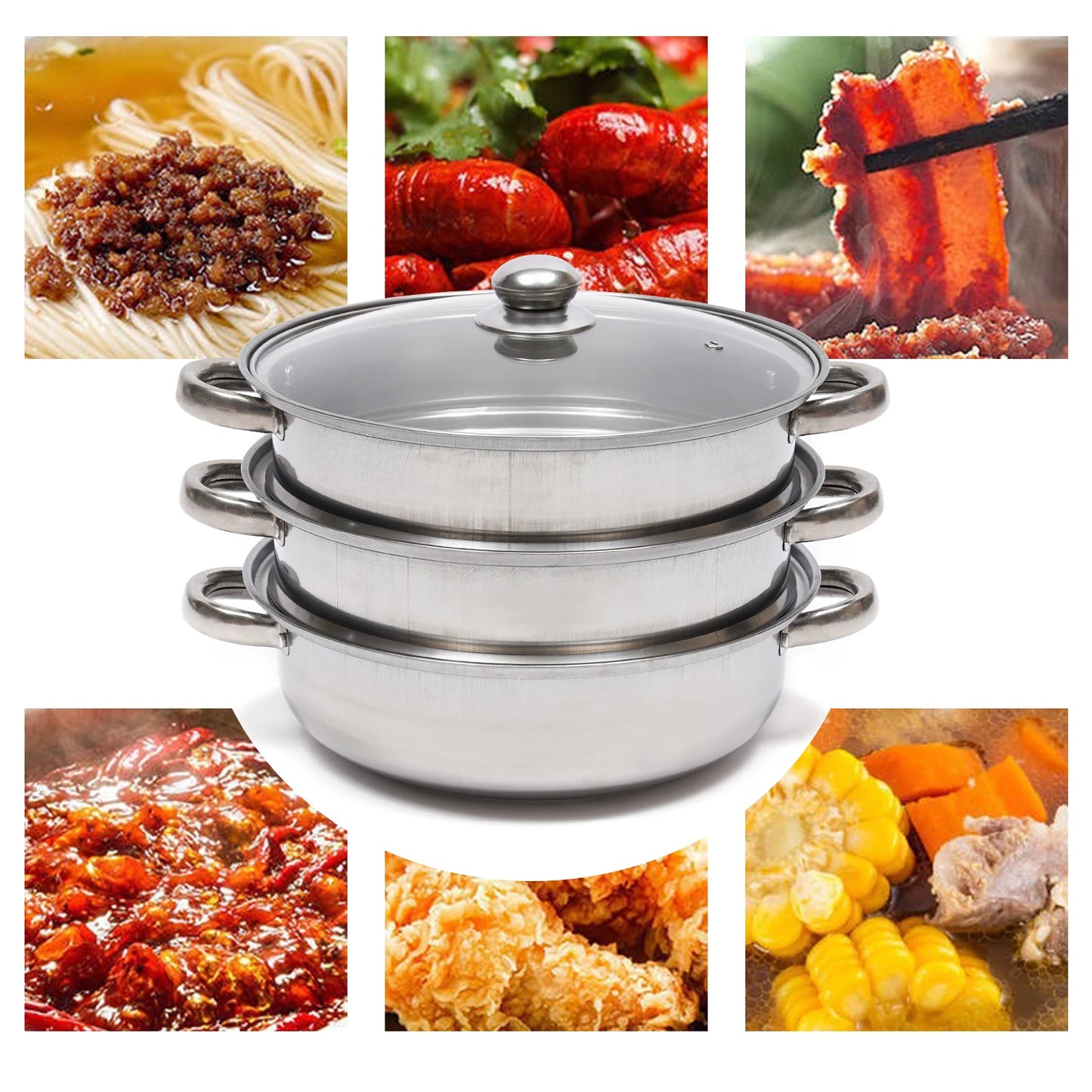 3 Tier Multi-Functions Stainless Steel Explosion-Proof Steamer for Cooking