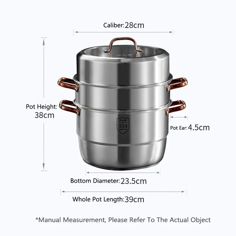 COOKER KING 304 Stainless Steel Steamer Thickened Double-Layer Steamer Used For Induction Cooker And Gas Stove Kitchen Cookware