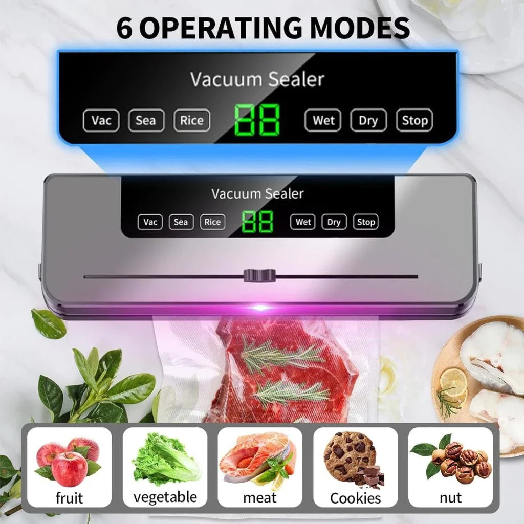 Electric Vacuum Sealer Packaging Kitchen Food Sealing Dry/Wet Food Sealing Smart Touch Key Built-in Cutter Vacuum Sealer
