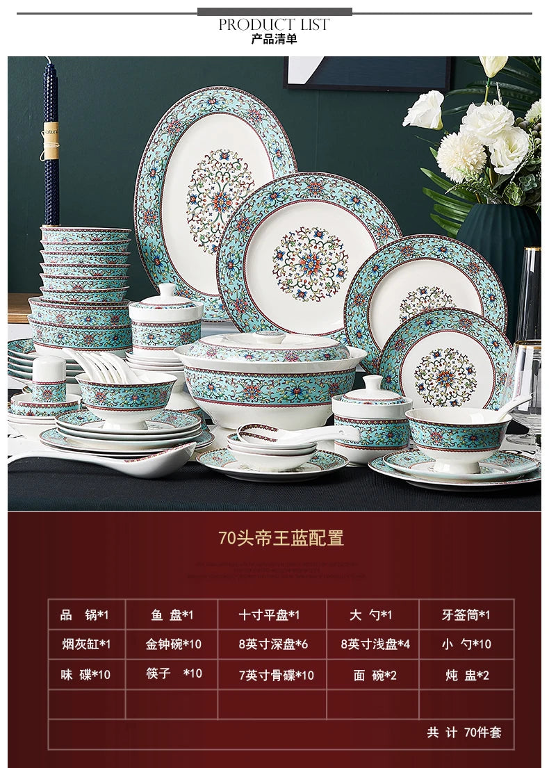 Fine China Kitchen Dinnerware Sets Ceramic Dining Room Guests Party Plates Set Christmas Gift Jogo De Jantar Serving Tableware