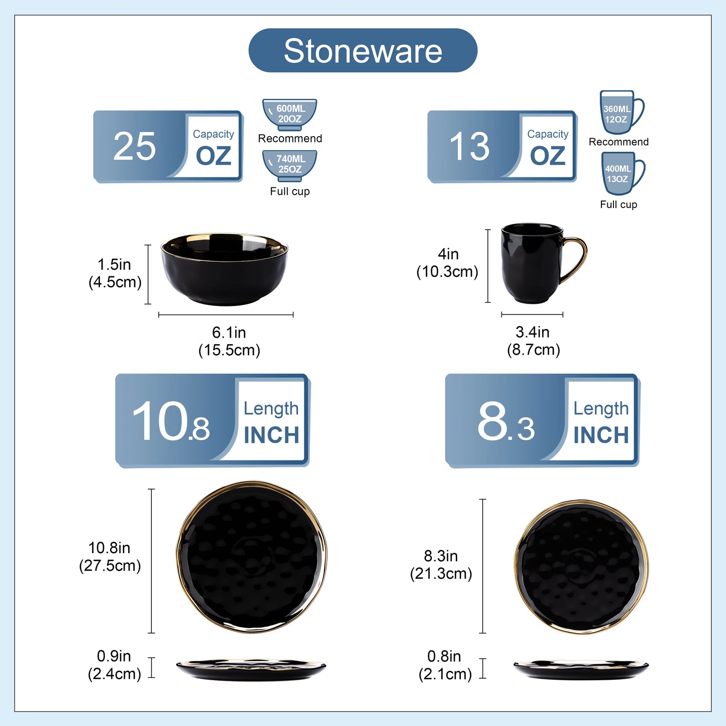 LOVECASA 16/32 Piece Black Porcelain Dinnerware Set