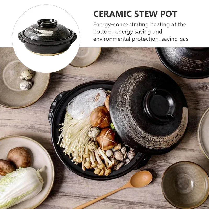 0.9L Ceramic Clay Pot Cooking Casserole Japanese Stew Soup Pot With Lid Earthenware Hot Pot Stockpot Dish Pan Cookware Stock Pot