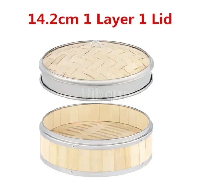 Bamboo Food Steamer basket with Stainless Steel Banding No Lid Bun Steaming Basket Dumplings DimSum Cage Cooker Kitchen Gadget